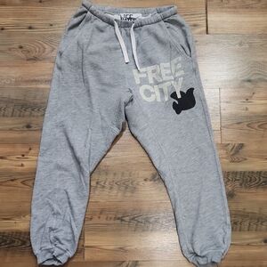 Free City Anthropologie Dove Bird Cotton Jogger Sweatpants Gray Black Small